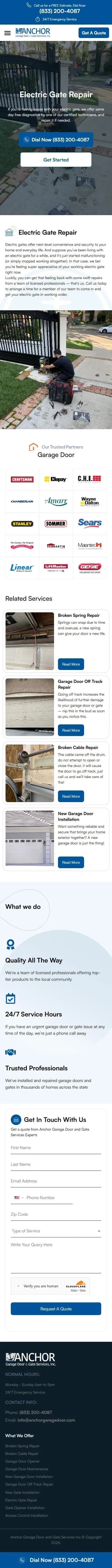 Anchor Garage Door service electric gate repair page on mobile