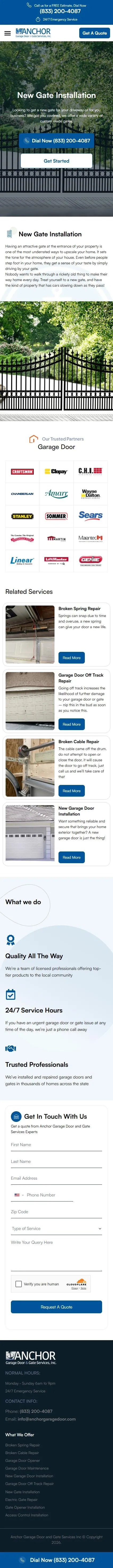 Anchor Garage Door service new gate installation page on mobile