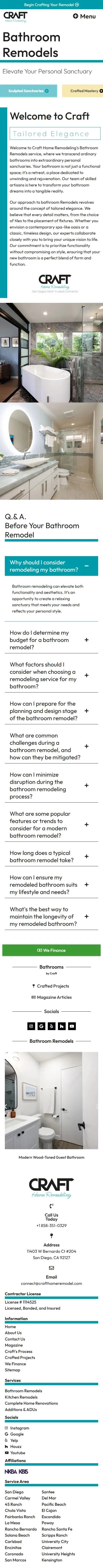 Craft Home Remodel bathroom remodels page on mobile