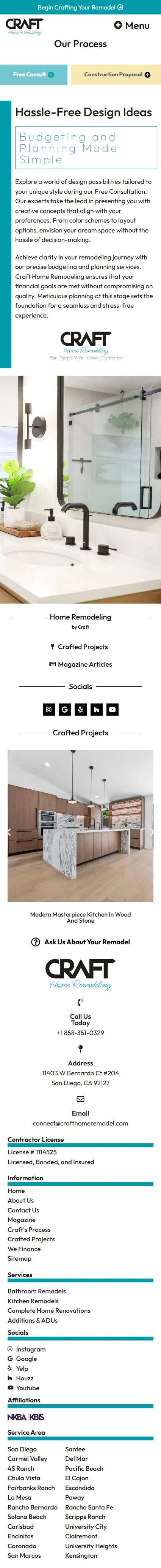 Craft Home Remodel process page on mobile