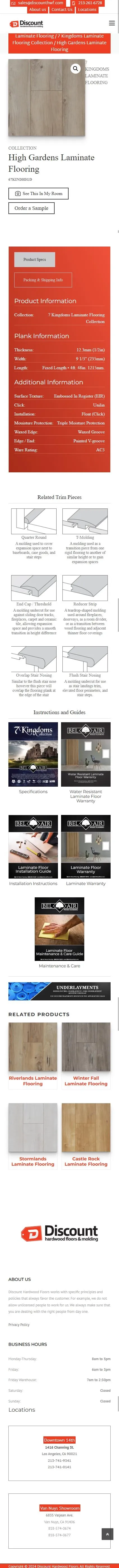 Discount Home Warehouse catalog laminate floor kingdoms collection page on mobile