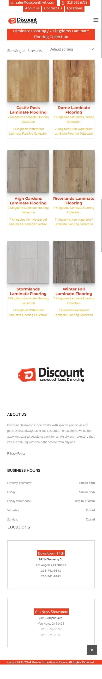 Discount Home Warehouse product category laminate floor kingdoms page on mobile