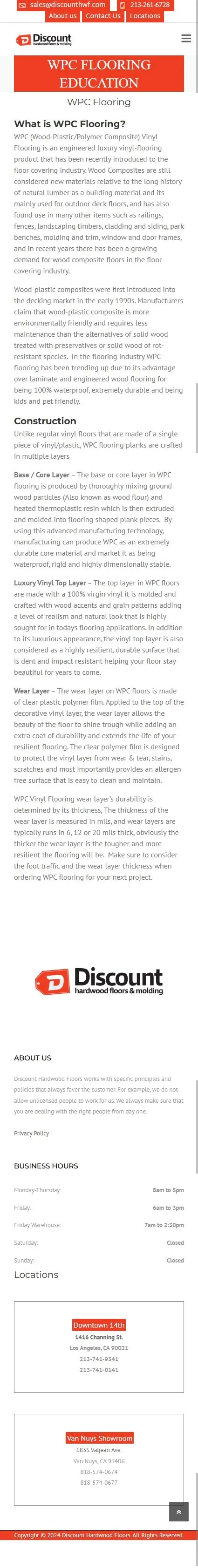 Discount Home Warehouse wpc flooring education page on mobile