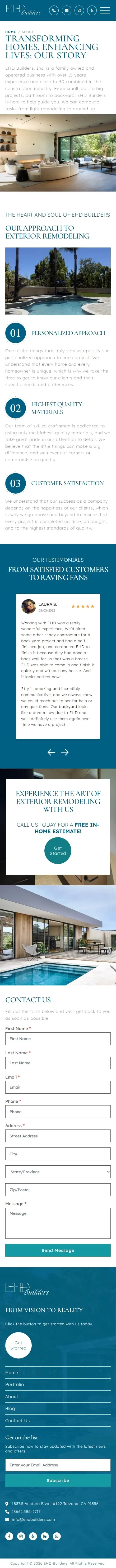 EHD Builders about page on mobile