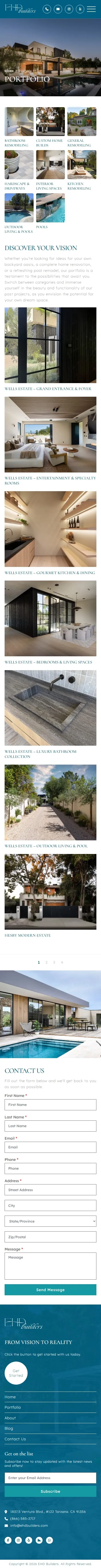 EHD Builders portfolio page on mobile