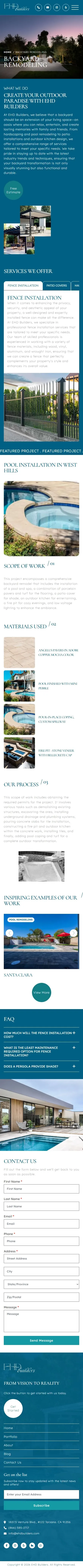 EHD Builders services backyard remodeling page on mobile