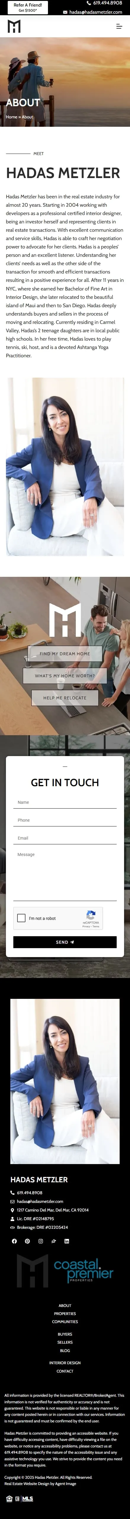 Hadas Metzler Real Estate about page on mobile