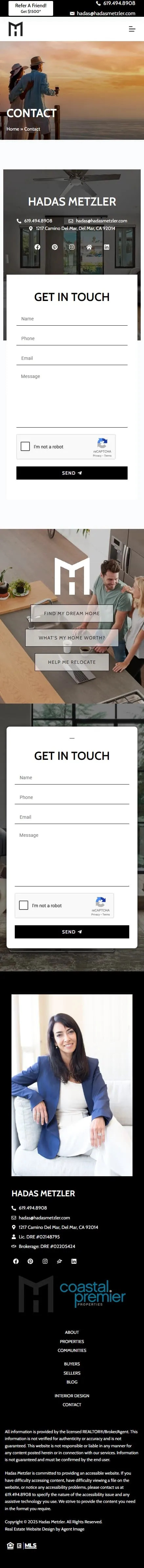 Hadas Metzler Real Estate contact page on mobile