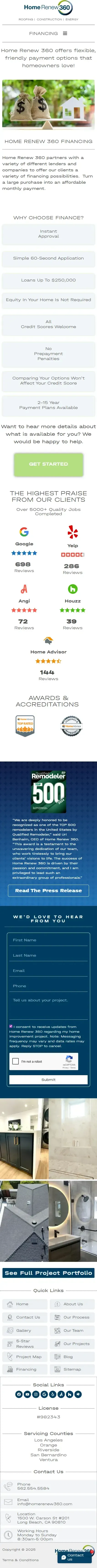 Home Renew 360 financing page on mobile