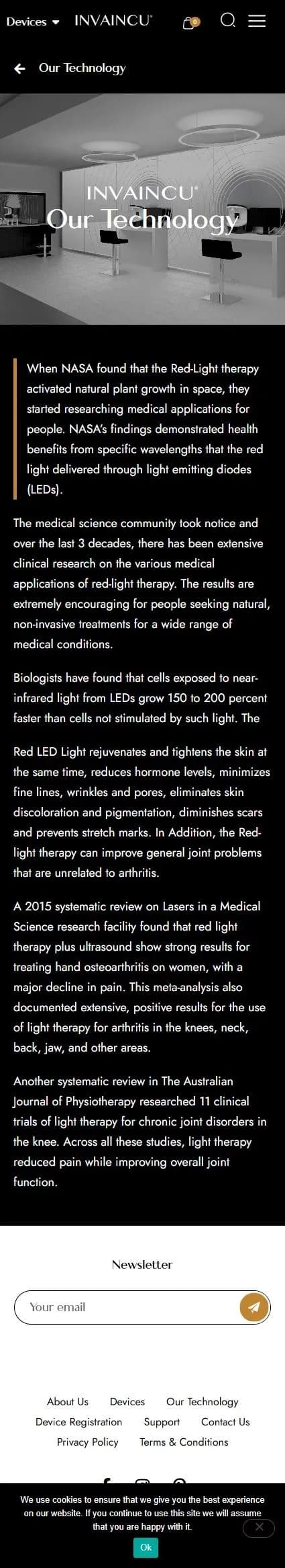 Invaincu Skin technology page on mobile