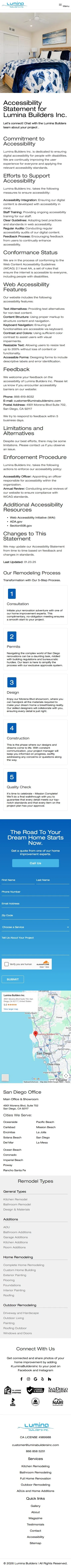 Lumina Builders Inc accessibility page on mobile