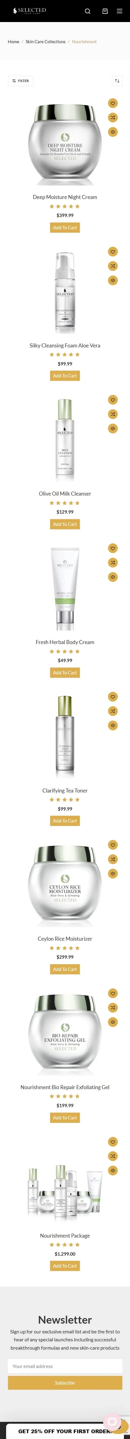 Selected Cosmetics  product category skin care collections nourishment page on mobile