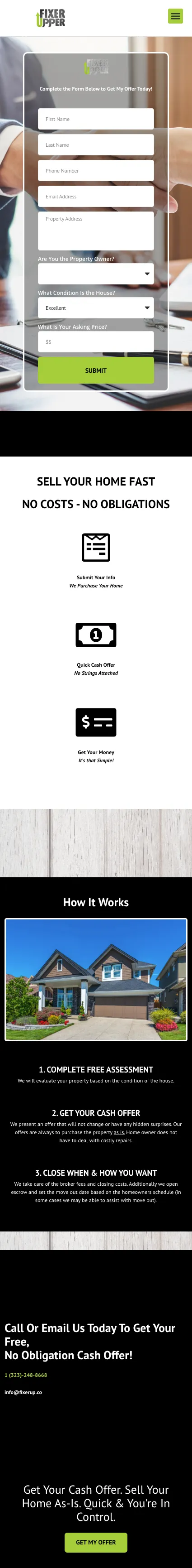 SELL YOUR HOME FAST my offer page on mobile