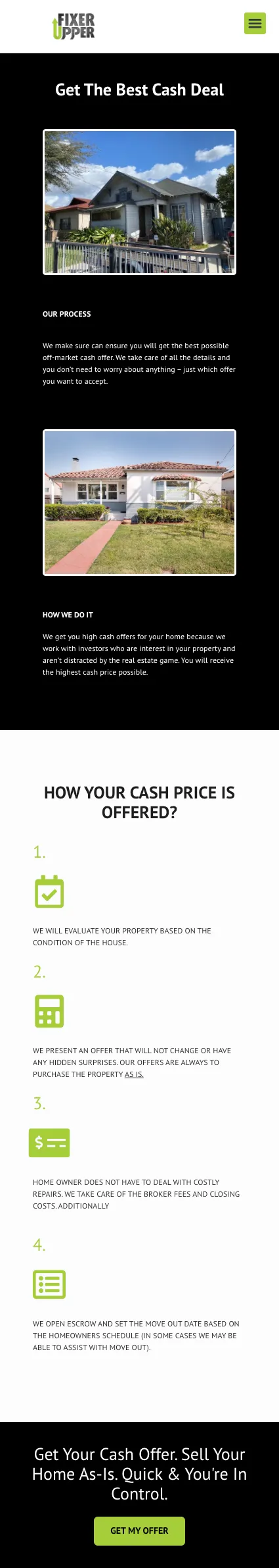 SELL YOUR HOME FAST pricing page on mobile