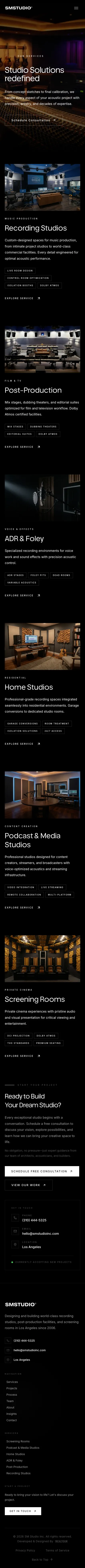 SM Studio services page on mobile