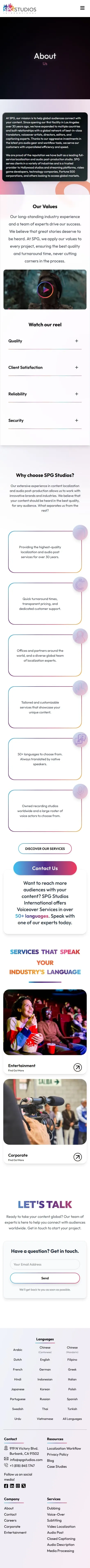 SPG Studios about us page on mobile