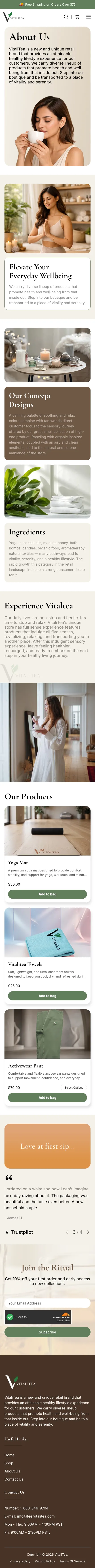VitaliTea about page on mobile