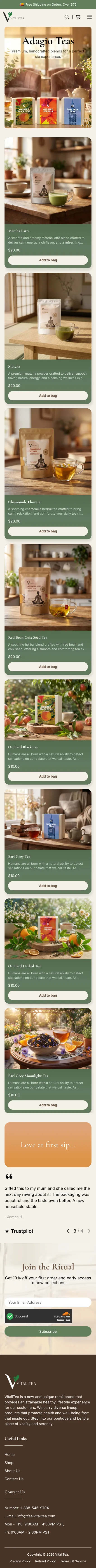 VitaliTea adagio teas page on mobile
