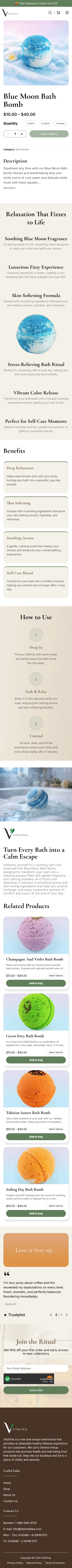 VitaliTea blue moon bath bomb page on mobile