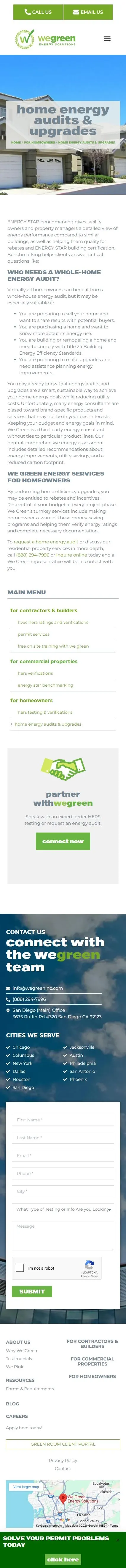We Green Inc service home energy audits upgrades page on mobile
