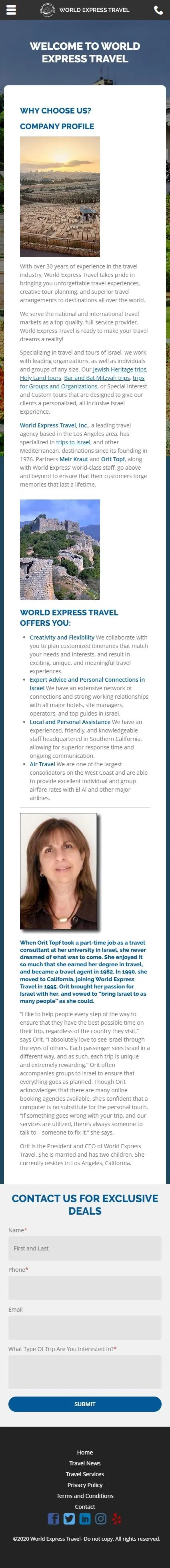 World Express Travel about why choose us page on mobile