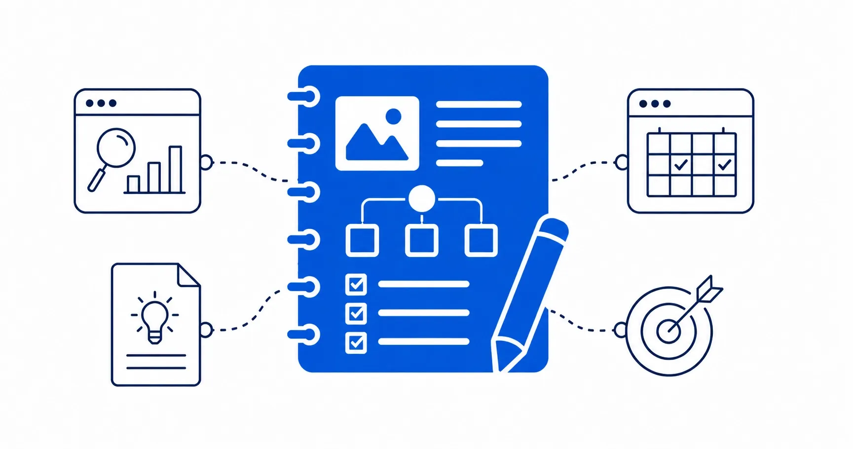 SEO content strategy workspace with organized topic clusters and content planning