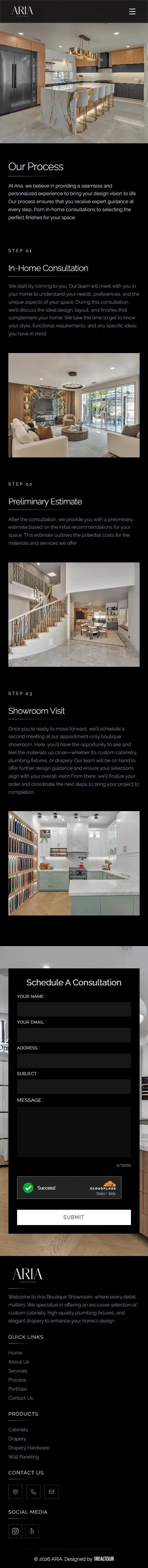 Aria Interior Finishes process page on mobile