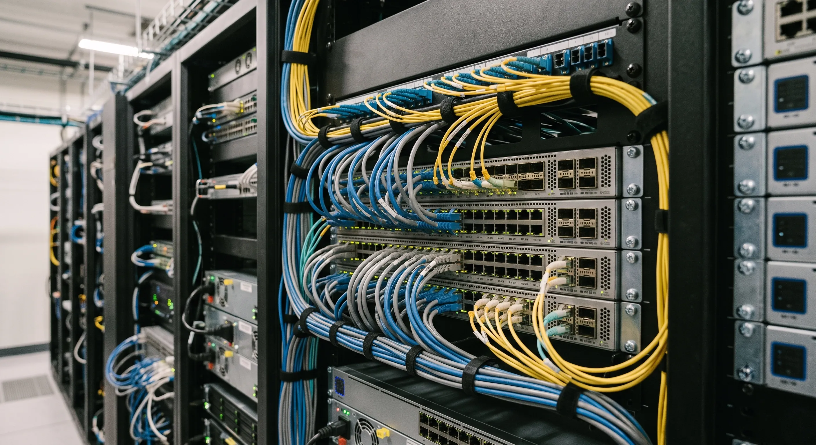 Fiber network connections illustrating web hosting bandwidth and data transfer
