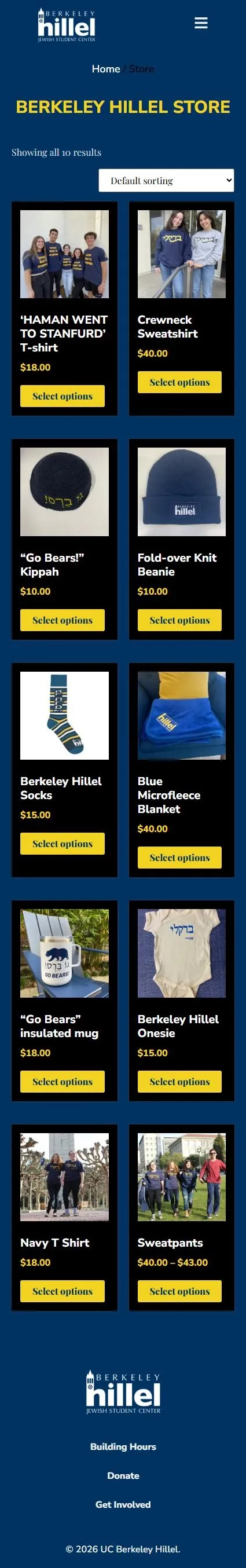 Berkeley Hillel store page on mobile