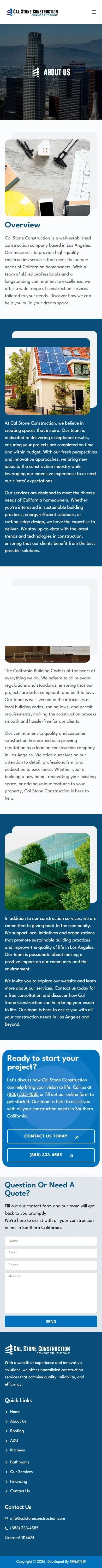 Cal Stone Construction about us page on mobile