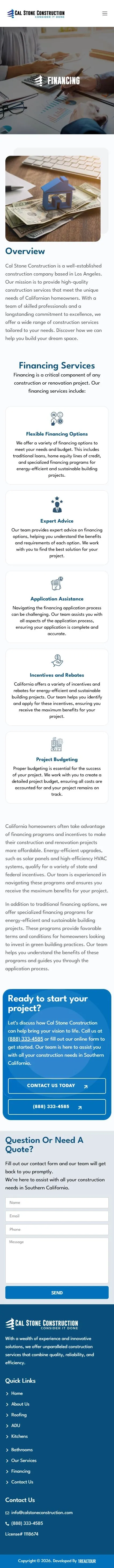 Cal Stone Construction financing page on mobile