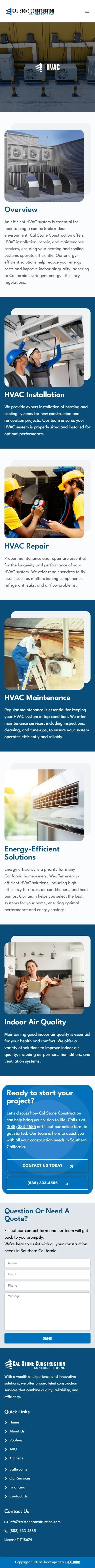 Cal Stone Construction services hvac page on mobile