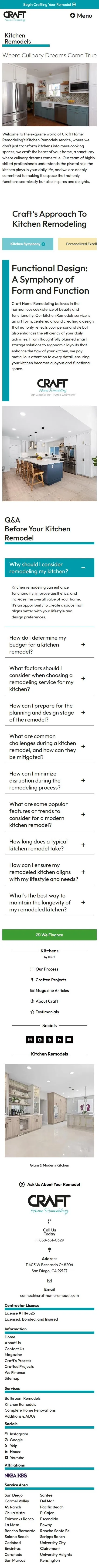 Craft Home Remodel kitchen remodels page on mobile