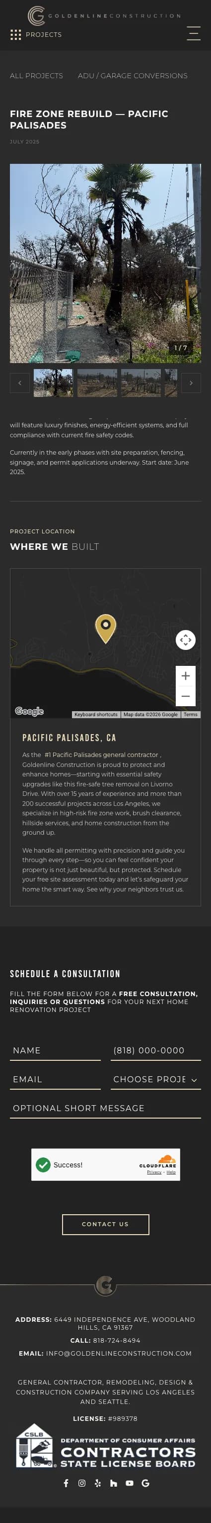 Goldenline Construction projects pacific palisades page on mobile