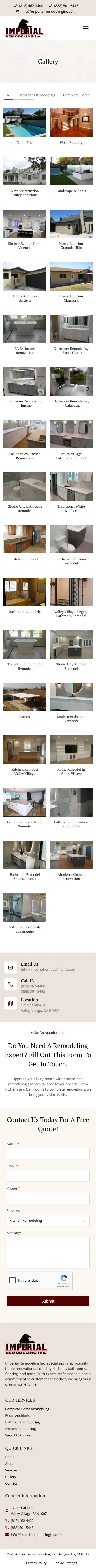 Imperial Remodeling Inc gallery page on mobile