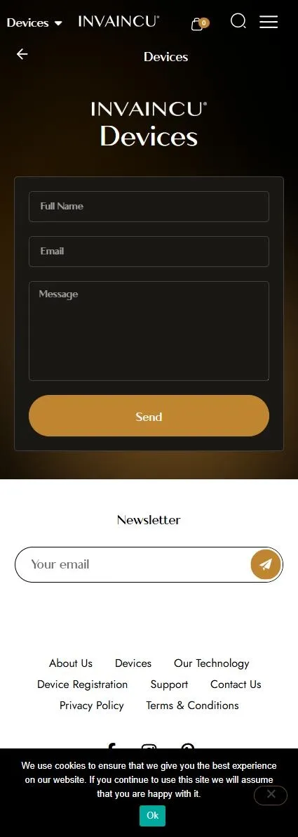 Invaincu Skin support page on mobile
