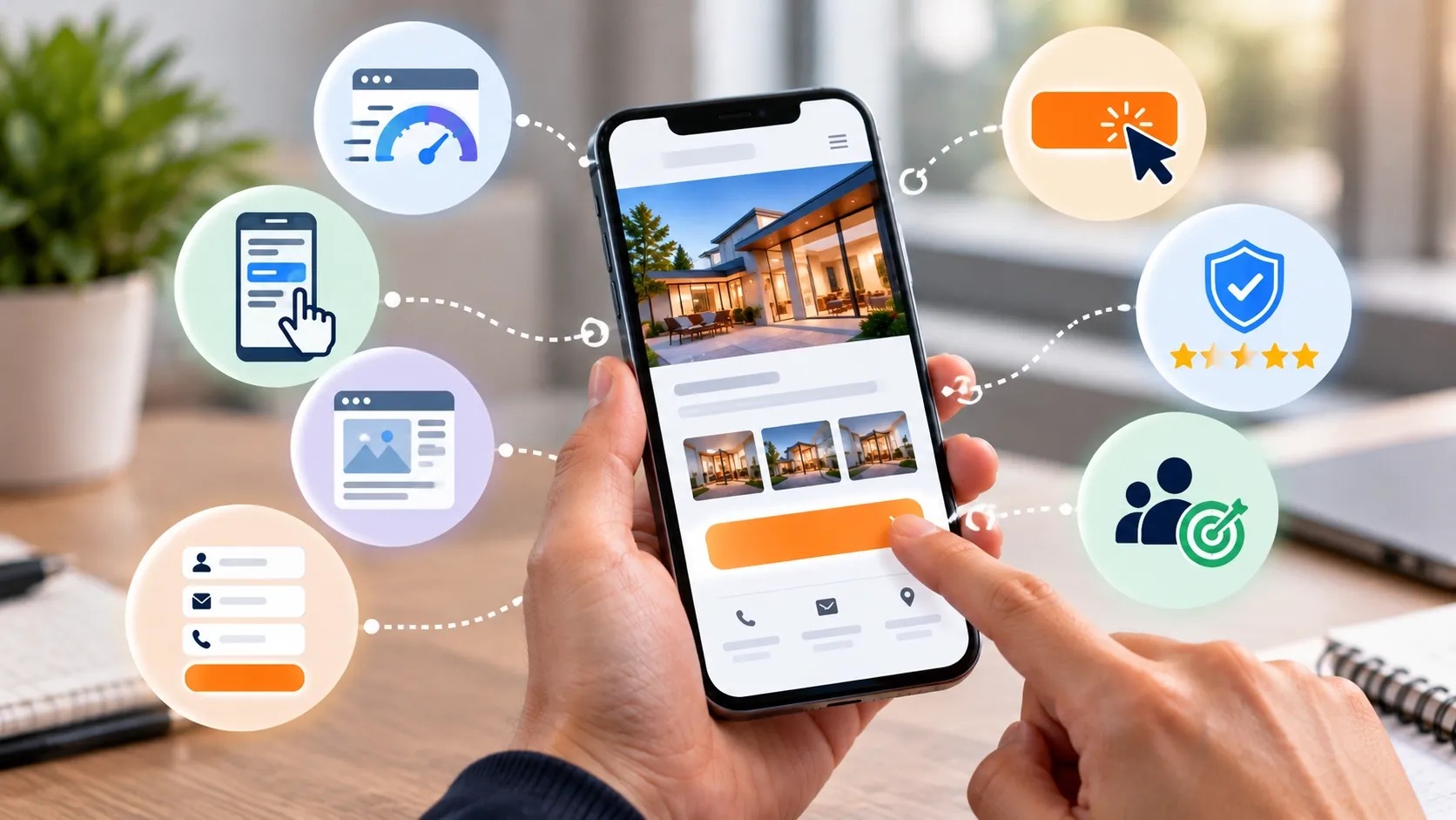 Mobile conversion optimization strategies showing website speed, user experience, forms, calls to action, and trust signals.