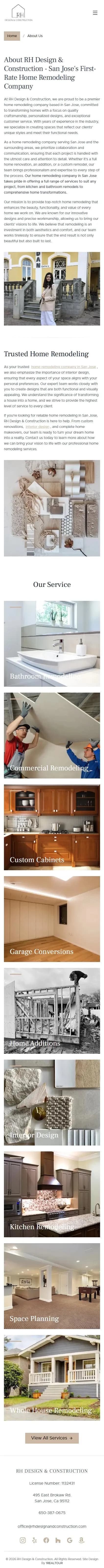 RH Design & Construction vert about us page on mobile