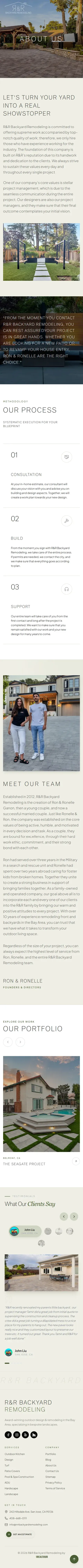 R&R Backyard Remodeling about us page on mobile