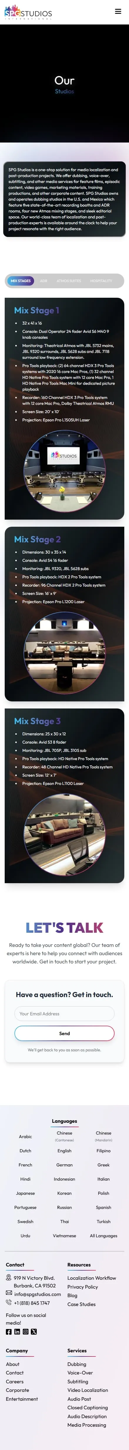 SPG Studios homepage on mobile