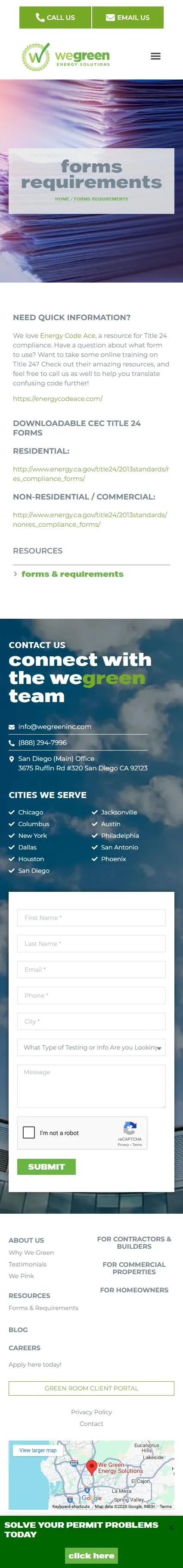 We Green Inc forms requirements page on mobile